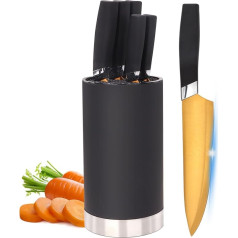 Justup 6-Piece Knife Set with Round Knife Block, Professional Chef's Knife Set, Stainless Steel Knife Set for Kitchen, Chef's Knife Set with Golden Blades, Knife Block Set for Cutting, Chopping and