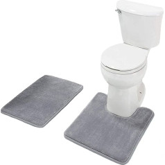 WOLKE SIEBEN Memory Foam Bath Mat Set of 2 I Toilet Rug with Cut-Out 51 x 61 cm + Bathroom Rug Non-Slip Washable 43 x 61 cm (Grey)