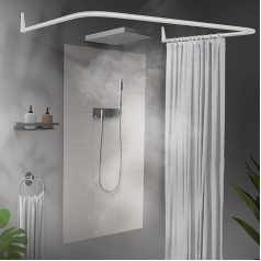 Erica Angle Shower Rod 85 x 95 x 85 cm, Angle Rod, Shower Curtain Rail, No Drilling, White Powder-Coated Steel, 100% Rust-Free