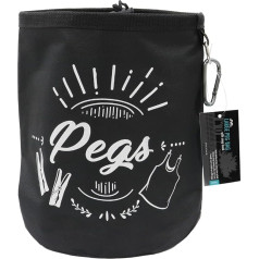 JVL Large Waterproof Clothes Peg Bag with Drawstring Closure and Carabiner Hook for Hanging, Black, 08-040