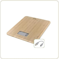 LITTLE BALANCE 8542 Slim Bambou USB-R Kitchen Scales without Battery, USB Rechargeable, Repairable, 5 kg, Real Bamboo