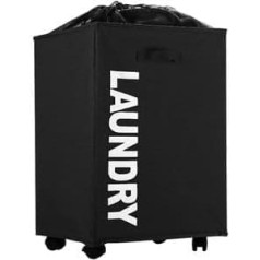 Braozaiw Large Laundry Basket, 75L Foldable on Wheels, Laundry Basket with Mesh Bag Inside, Laundry Basket with Handles, Laundry Basket for Bathroom, Laundry Room, Nursery (2, Black)