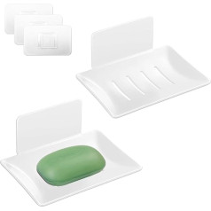 Realand Soap Holder, Self-Adhesive Soap Holder for Shower Screen, Self-Draining Space, Aluminum Soap Container, Rectangular Soap Dish for Shower (White)