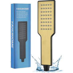 YAHUIHOME Shower Head, Water-Saving Brushed Gold, Shower Head Rain Shower with Self-Cleaning Silicone Nozzle, Hand Shower, Shower Head with Pressure Increase for Bathroom, Motorhome (without Hose)