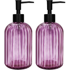 Pack of 2 Glass Soap Dispenser with Black Pump, 400 ml Refillable Pump Dispenser for Kitchen, Bathroom, Order, Laundry Room, Liquid Glass Bottle for Washing Up Liquid, Shampoo, Conditioner