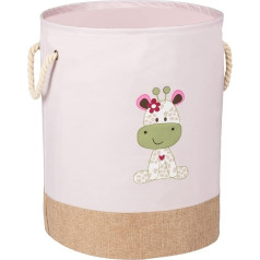 WENKO Laundry Hamper Kids Greta Rosa, Round Laundry Bag for Children in Modern Light Pink with Cute Giraffe Print and Two Cotton Handles, 63 Litre Storage Space in One Compartment, Diameter 40 x 50 cm