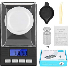 Precision Scale Portable Digital Jewelry Scale 0.001g Digital Jewelry Scale with Display Calibration Weight, Tweezers and Scale Tray, 11.5 x 6.5 x 3.3cm (10g)