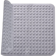 Shower Mat, Shower Mat, Non-Slip Massage Shower Mat, Non-Slip Mat with Suction Cups, for Saunas, Shower Rooms, Machine Washable, Square, Grey, 48 x 48 cm