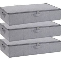 YheenLf Storage Box with Lid, Foldable Clothes Storage with Reinforced Handle and Zip for Duvets, Blankets, Clothes, Grey, Pack of 3, 80 x 40 x 15 cm