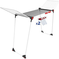 Vileda Soft Care Plus Clothes Airer, 21 m Drying Area, Extra Thick Lines to Prevent Marks, Tall XXL Wings with Wing Locks, 2 Small Parts Holders, Wheels for Easy Transport, Eco Packaging