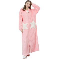 YYNUDA Women's Flannel Bathrobe with Hood and Zip Long House Coat Dressing Gown