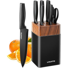 VINATO Knife Block Set, 7-Piece Knife Set with Block and Integrated Knife Sharpener