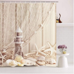 Alishomtll Shower Curtain Textile Shower Curtain Fabric with Rings 180 x 200 cm Shells Shower Curtain Bath Curtain Digital Print Polyester Anti Mould Beige