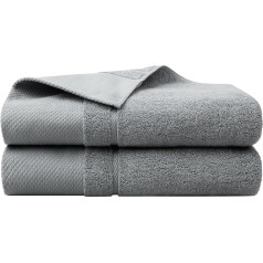 PiccoCasa Bath Towels Set 70 x 140 cm, 100% Combed Cotton 600 GSM Bath Towels Extra Large and Soft, Highly Absorbent Towels for Bathroom - Grey Hand Towel Set of 2