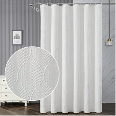 AIBIIN White Shower Curtain, 3D Embossed Textured Leaves Shower Curtain, Minimalist Farmhouse Shower Curtain for Bathroom Decor, Waterproof and Wrinkle Resistant Fabric, 180 x 180 cm