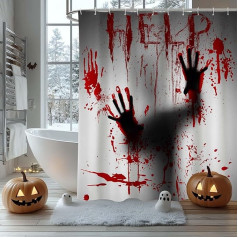 AIBIIN Halloween Shower Curtain Help Me with Bloody Hands Shadow Scary Halloween Theme Bathroom Decoration Props Durable Polyester Material with 12 Hooks 180 x 180