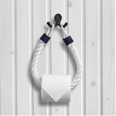 ACL White Knot Toilet Roll Holder Towel Holder Retro Wall Mounted Jute Toilet Paper Holder Rustic Bohemian Nautical Theme Bathroom Accessory (White)