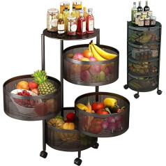 ybaymy Round Rotating Multi-layer Kitchen Shelf 4 Tier Fruit Vegetable Storage Basket Kitchen Storage Rack Floor Standing Movable