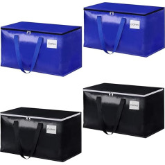 Moving Bags, Storage Bags with Sturdy Handles and Heavy Duty Zippers, Storage Boxes for Space Saving, Moving & Storage, Collapsible Moving Materials (2 Blue & 2 Black)