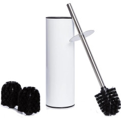 Bamodi Stainless Steel Toilet Brush and Container - With Splash Guard and 2 Replacement Brush Heads - Grey