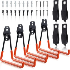 SPEEDWOX 4 Pack Wall Mount with 4 Pieces Nylon Extension Cords Storage Strap Garage Hooks for Hanging Tools, Velcro Fasteners, Hook and Loop for Bicycle Ladder Ropes