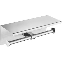 Doppelter Toilettenpapierhalter, Badezimmer-Tücherhalter mit Ablage, SUS304 Edelstahl, Toilettenpapierrollenhalter, Aufbewahrungsspender, Wandmontage, Bohrpapierständer (Silber)