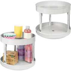 mDesign Set of 2 Lazy Susan Two Tier Kitchen Rack - Practical Spice Rack for Kitchen Cabinet or Worktop - Rotating Plastic Spice Holder - Light Grey/Silver