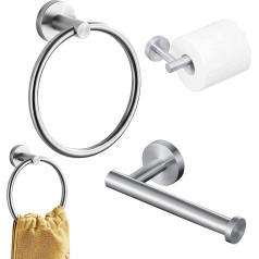 QISF Towel Ring and Toilet Roll Holder Bathroom Accessories Set Stainless Steel Brushed Finish Wall Mounted Towel Holder Hook for Toilet Paper Holder (Silver)