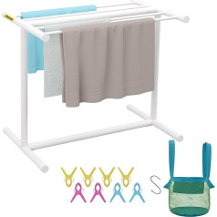 VEVOR Towel Rail with 5 Towel Rails Freestanding Spa Swimming Pool Towel Holder 102 x 46 x 102 cm White Load Capacity 25 kg PVC Towel Rack with 8 Towel Clips & 1 Hook