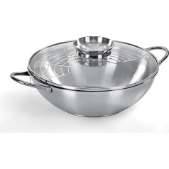 Wok 18/10 Stainless Steel Diameter 28 cm Capacity 3.75 L Lid with Aroma Knob Made in Italy