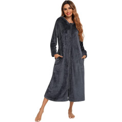 Verve Jelly Women's Hooded Bathrobe Flannel Long Sleeve Robe Loungewear Soft Warm Nightdress Zip Front Sleepwear Winter House Coat