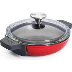 Woll Iron Serving Pan with Lid and Silicone Handles, Inductive, Diameter 20 cm, 5.5 cm High, Suitable for All Types of Cookers, Cast Iron, Oven-Safe up to 250°, Red