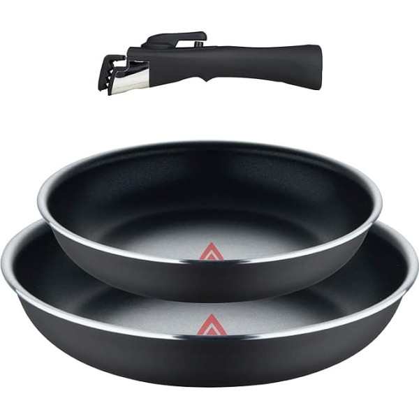 BERGNER Click & Cook Set of 3 Frying Pans (24 + 28 cm) with Removable Handle - Pressed Aluminium & Heat Dot - ILAG Essential Coating - Anthracite