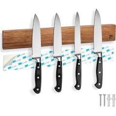 ECENCE Magnetic Knife Strip Acacia Wood 40 cm Knife Holder Wall Mounted or Self-Adhesive Knife Rack Magnetic with Extra Strong Magnet