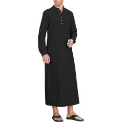 NANAMEEI Djellaba Men's Moroccan Long Sleeve Muslim Qamis Abaya Kaftan Dress Button Down Mao Collar