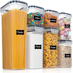 BSTMOME Airtight Storage Containers, Cereal & Dry Food, Ideal Kitchen Storage Containers for Cereal, Flour, Sugar, Nuts, Pasta - Set of 7