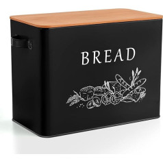 Onader Bread Bin, Metal Bread Bin with Bamboo Chopping Board Lid, Extra Large Bread Bin for 2 Breads, Vintage Bread Storage for Kitchen Countertop, Space Saving and Durable - Black