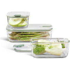 Mepal – Frischhaltedosen Glas set 3-teilig EasyClip – Schüssel mit Deckel & Klickverschluss – Geeignet für Mikrowelle, Dampfgarer, Kühl- und Gefrierschrank – 2 x 700 ml + 1500 ml – Nordic sage
