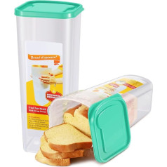 Flexzion Airtight Bread Container with Lid - Bread Loaf Storage Container, Transparent Bread Box for Homemade Bread, BPA-Free, Space-Saving & Durable Plastic Bread Container & Dispenser, 2