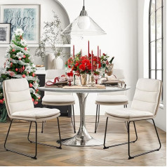 Colamy Modern Dining Room Chairs, Set of 4, Waffle Kitchen Dining Room Chairs with Backrest, Upholstered Chair, Dining Room Side Chairs with Metal Legs for Dining Room, Kitchen, Restaurant, Cream