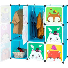 Brian & Dany Children's Wardrobe Bookcase with Doors, Deeper Compartments than Normal (45 cm vs. 35 cm), 110 x 47 x 110 cm, Blue