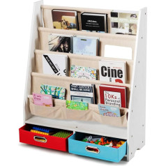 Costway Children's Bookcase with 5 Shelves & 2 Drawers, Children's Room Shelf, Storage Shelf for Books, Toys, Newspaper Rack, Children's Shelf with Hanging Compartments for Nursery