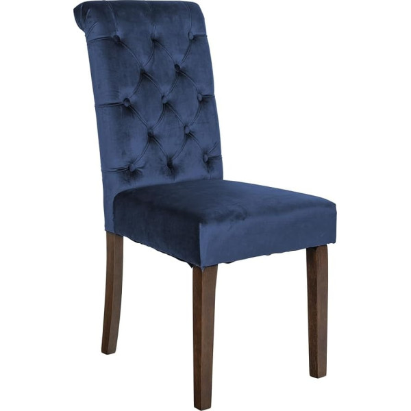 CLP Lisburn Dining Room Chair, Velvet, Fabric, Upholstered Chair, Chesterfield Design, Colour: Blue, Material: Velvet