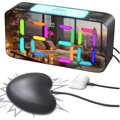 Extrem Lauter Vibrationswecker Bettschüttler für Gehörlose/Tiefschläfer/Schwerhörige, RGB Digitaler Wecker für Kinder Schlafzimmer, Großen Zahlen/USB-Ladegerät/Nachtlicht/Speicher für das Ausschalten