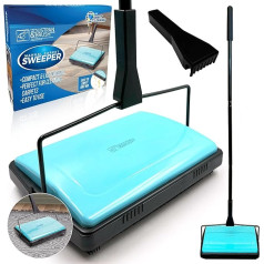 Carpet Sweeper Manual Non Electric Cordless Swivelling Lightweight Carpet Sweeper with Horsehair Roller Brush Includes Cleaning Comb - Perfect for Cleaning Hard Floors, Pet Hair and Carpets