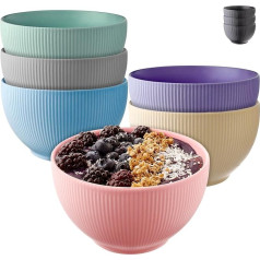 Praknu Cereal Bowls Set – Ceramic Colourful – Set of 6 – Large Cereal Bowl – Microwave & Dishwasher Safe – 700 ml Soup Bowls