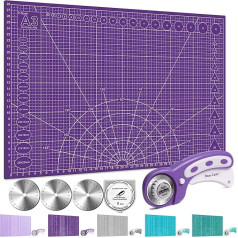 Miuzei A3 Cutting Mat with Rotary Cutter and Replacement Blades, Self-Healing Craft Mat, Purple, Sewing Accessories, Fabric Cutter Set, Cutting Mat, Desk Mat for Crafts, Cutting, Painting
