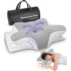 Neck Pillow, Side Sleeper Pillow, Memory Foam Pillow, Orthopaedic Pillow, Ergonomic Neck Support Pillow for Optimal Support, Pillow for Sides, Back and Stomach Sleepers (62 x 41 x 13 cm)