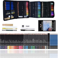 97 Drawing Sketch Colouring Set, Pro Art Supplies with Sketchbook, 72 Soft Core Colouring Pencils, Sketch Charcoal Pencils, Drawing Set for Adults, Teens, Beginners