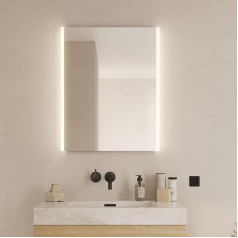 Loevschall Lago Square Mirror with Lighting, LED Mirror, 60 x 75 cm, Bathroom Mirror with LED Lighting, Adjustable Bathroom Mirror with Lighting